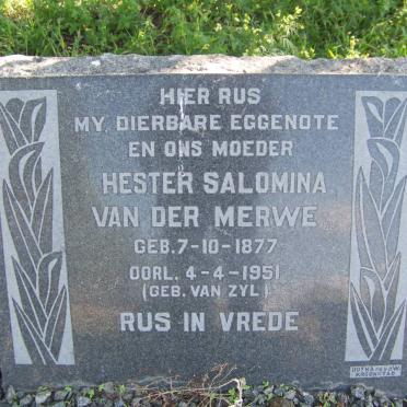 MERWE Hester Salomina, van der nee VAN ZYL 1877-1951