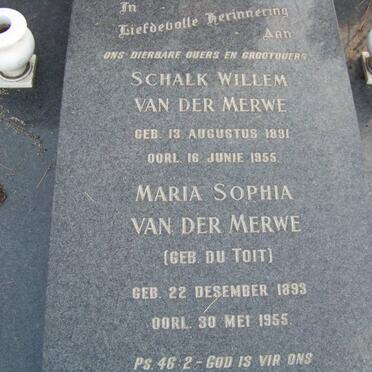 MERWE Schalk Willem, van der 1891-1955 &amp; Maria Sophia DU TOIT 1893-1955