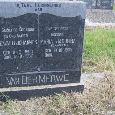MERWE Dewald Johannes, van der 1903-1952 &amp; Maria Jacomina CLAASSEN 1905-