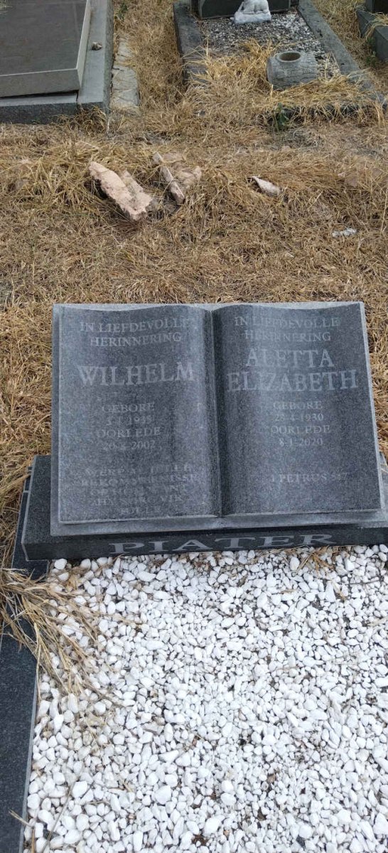 PIATER Wilhelm 1935-2002 & Aletta Elizabeth 1930-2020