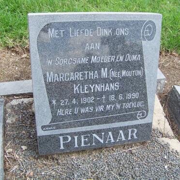 PIENAAR Margaretha M. voorheen KLEYNHANS nee MOUTON 1902-1990