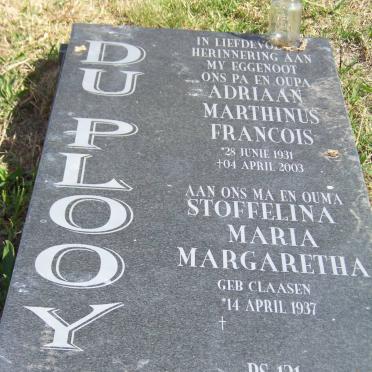 PLOOY Adriaan Marthinus Francois, du 1931-2003 &amp; Stoffelina Maria Margaretha CLAASEN 1937-