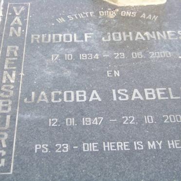RENSBURG Rudolf Johannes, van 1934-2000 &amp; Jacoba Isabella 1947-2003