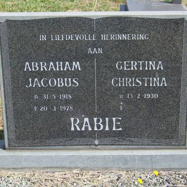 RABIE Abraham Jacobus 1918-1978 &amp; Gertina Christina 1930-