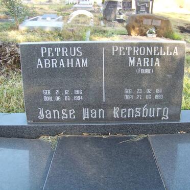 RENSBURG Petrus Abraham, Janse van 1916-1994 &amp; Petronella Maria FOURIE 1911-1993