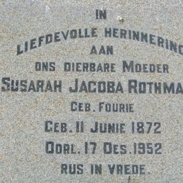ROTHMANN Susarah Jacoba nee FOURIE 1872-1952