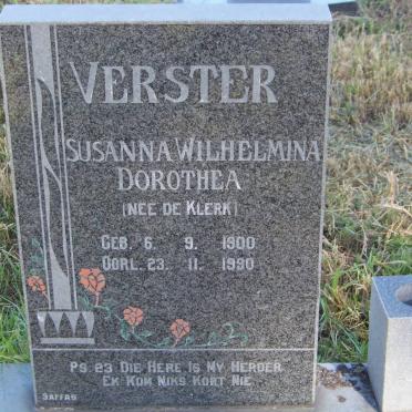 VERSTER Susanna Wilhelmina Dorothea nee DE KLERK 1900-1990