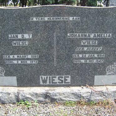 WIESE Jan D.T. 1885-1972 &amp; Johanna Amelia HERBST 1894-1947