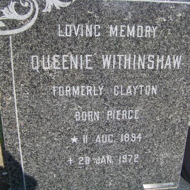 WITHINSHAW Queenie formerly CLAYTON nee PIERCE 1894-1972