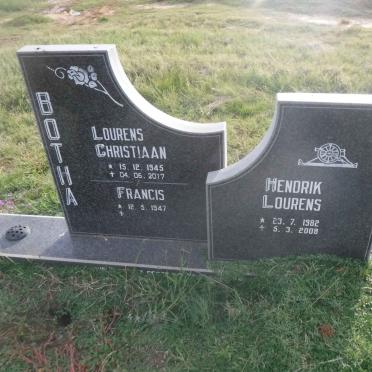 BOTHA Lourens Christiaan 1945-2017 &amp; Francis 1947- :: BOTHA Hendrik Lourens 1982-2008