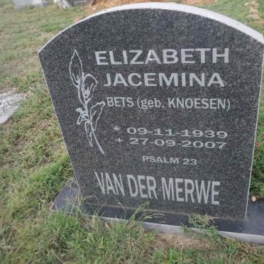 MERWE Elizabeth Jacemina, van der nee KNOESEN 1939-2007