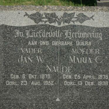 NAUDE Jan W. 1870-1952 &amp; Maria C. 1875-1938