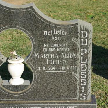 PLESSIS Martha Alida Louisa, du 1954-1989