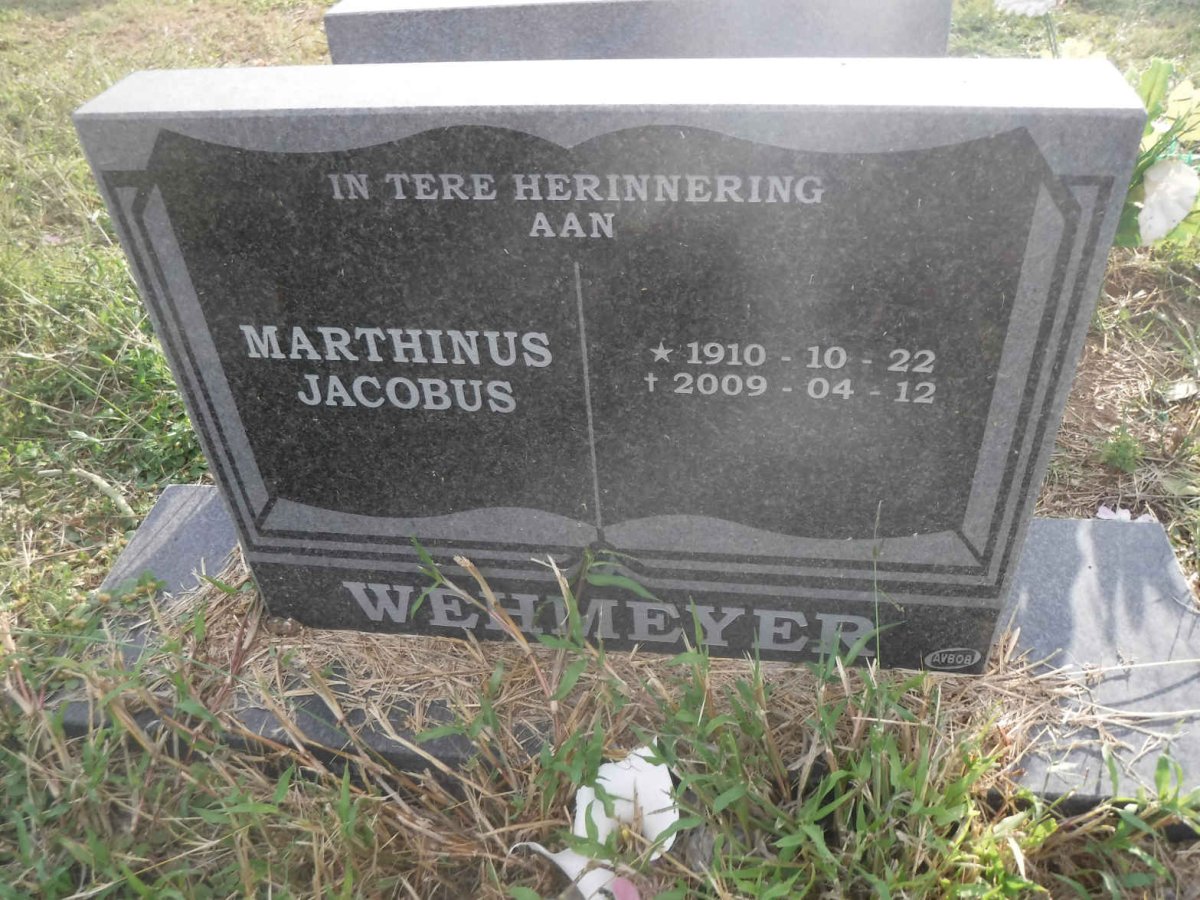 WEHMEYER Marthinus Jacobus 1910-2009