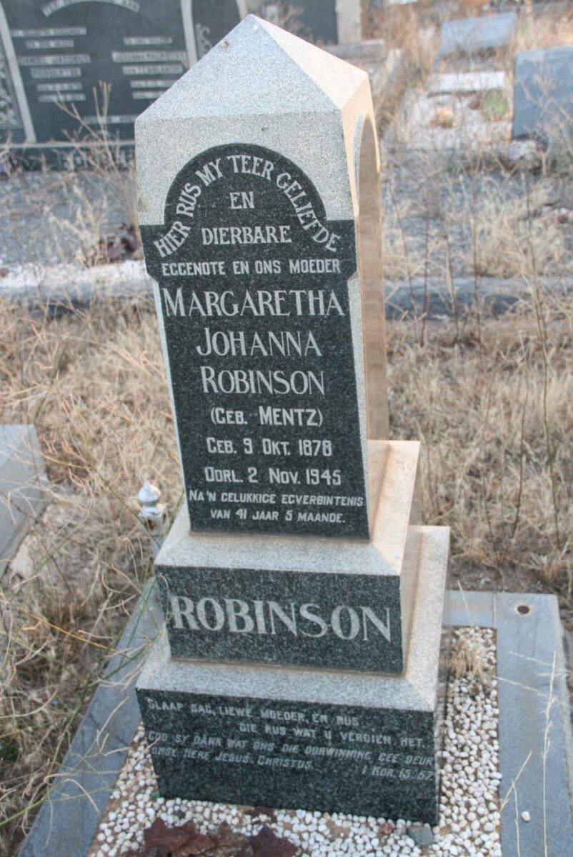 ROBINSON Margaretha Johanna nee MENTZ 1878-1945