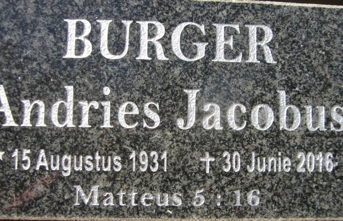 BURGER Andries Jacobus 1931-2016