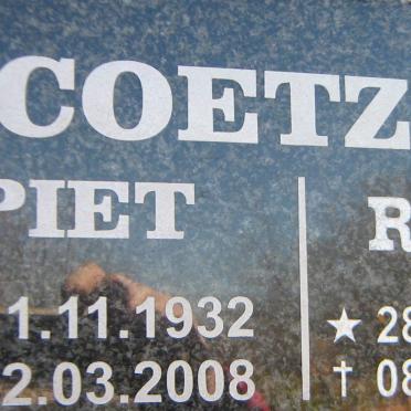 COETZER Piet 1932-2008 &amp; Reneé 1934-2014