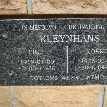 KLEYNHANS Piet 1919-2005 &amp; Kokkie 1926-2020