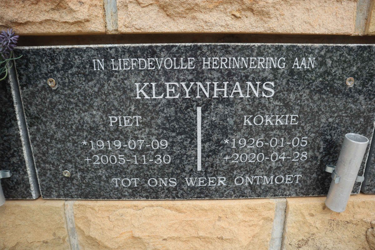 KLEYNHANS Piet 1919-2005 &amp; Kokkie 1926-2020