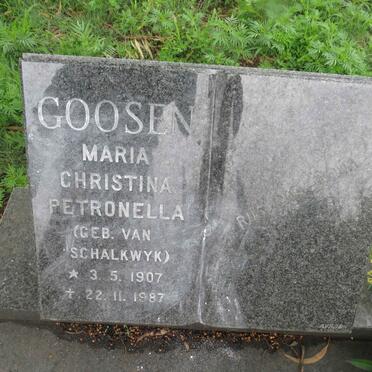 GOOSEN Maria Christina Petronella nee VAN SCHALKWYK 1907-1987