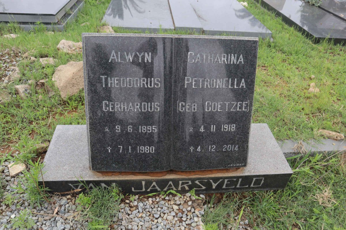 JAARSVELD Alwyn Theodorus Gerhardus, van 1895-1980 &amp; Catharina Petronella COETZEE 1918-2014