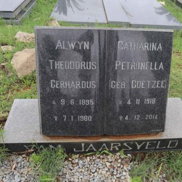 JAARSVELD Alwyn Theodorus Gerhardus, van 1895-1980 &amp; Catharina Petronella COETZEE 1918-2014