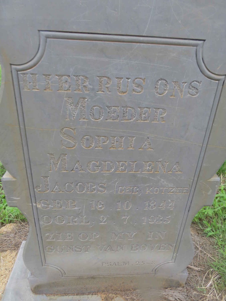 JACOBS Sophia Magdelena nee KOTZEE 1844-1935