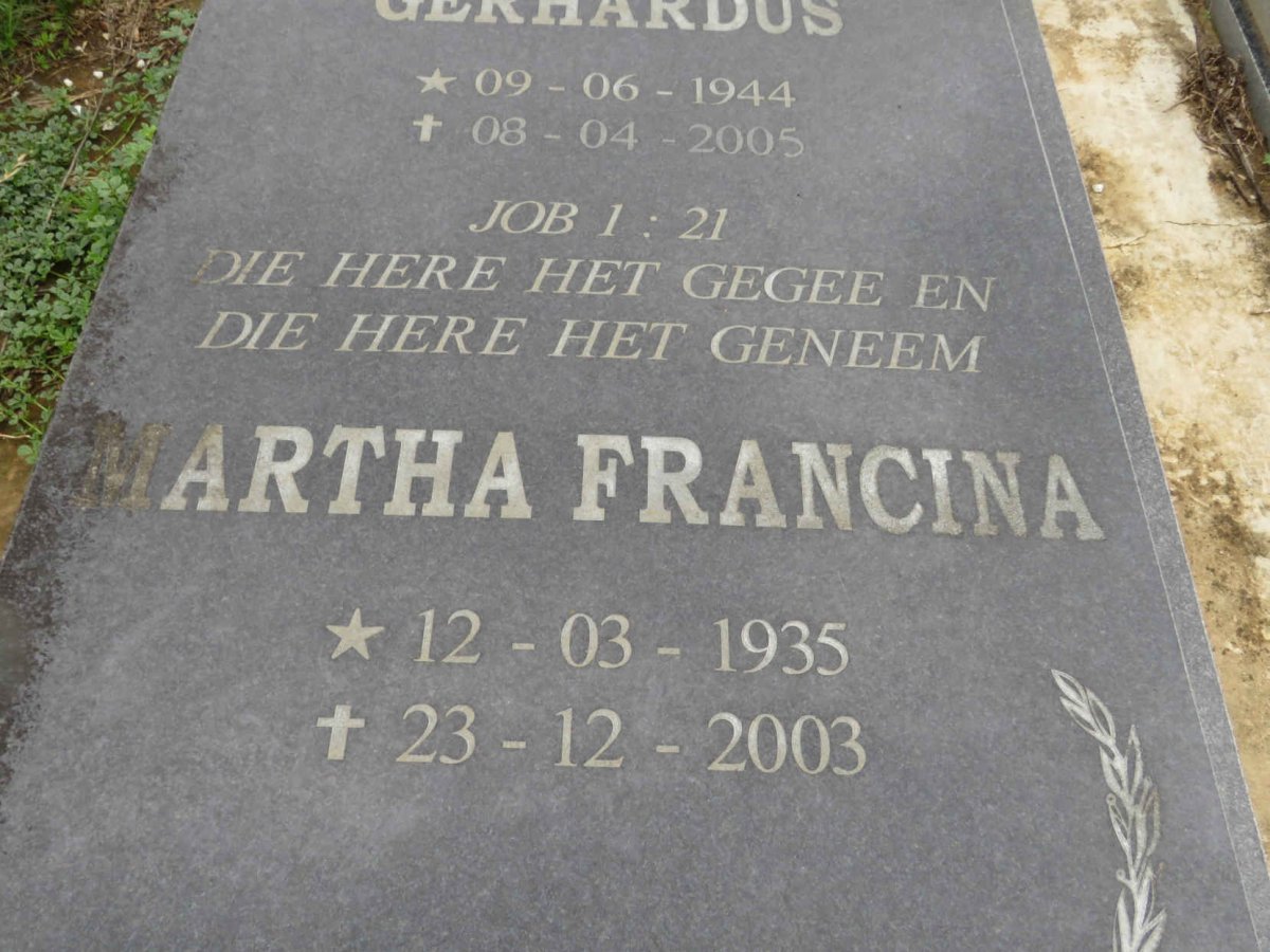 JAARSVELD Alwyn Theodorus Gerhardus, van 1944-2005 &amp; Martha Francina 1935-2003