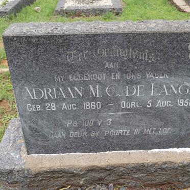 LANGE Adriaan M.C., de 1860-1952