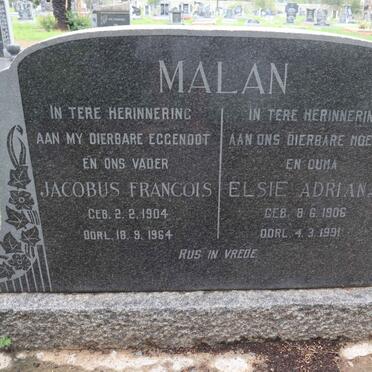 MALAN Jacobus Francois 1904-1964 &amp; Elsie Adriana 1906-1991