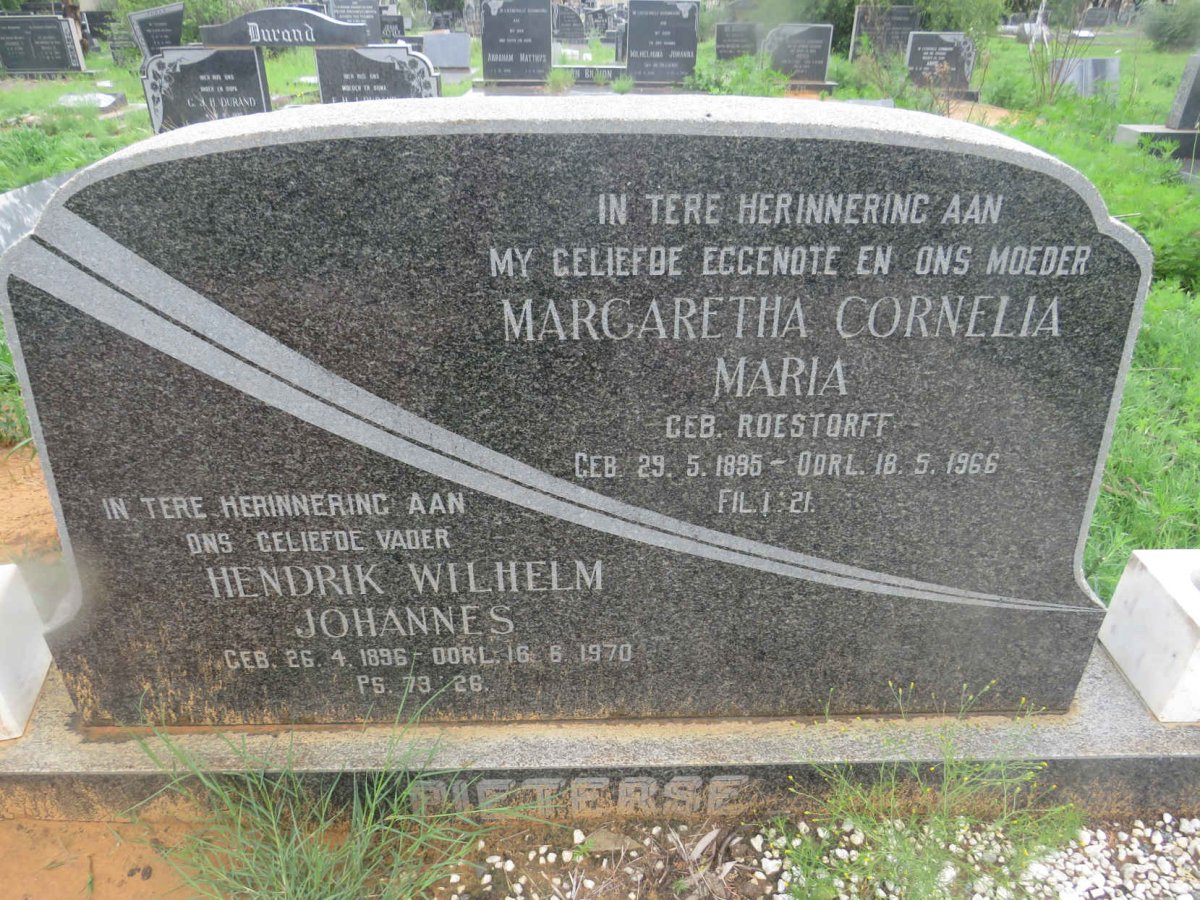 PIETERSE Hendrik Wilhelm Johannes 1896-1970 &amp; Margaretha Cornelia Maria ROESTORFF1895-1966