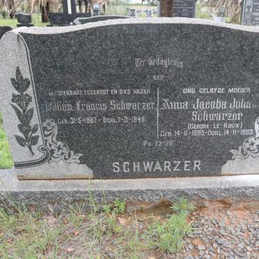 SCHWARZER William Francis 1887-1945 &amp; Anna Jacoba Johanna LE ROUX 1895-1963