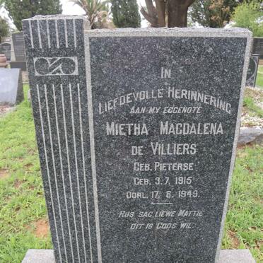 VILLIERS Mietha Magdalena, de nee PIETERSE 1915-1949