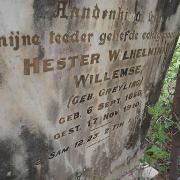 WILLEMSE Hester Wilhelmina nee GREYLING 1888-1910