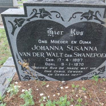 WALT Johanna Susanna, van der nee SWANEPOEL 1897-1970