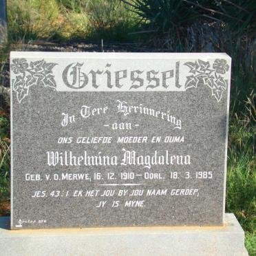 GRIESSEL Wilhelmina Magdalena nee V.D. MERWE 1910-1985