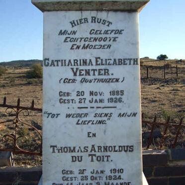 VENTER Catharina Elizabeth nee OOSTHUIZEN 1885-1926 :: VENTER Thomas Arnoldus du Toit 1910-1924 