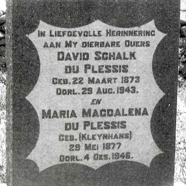 PLESSIS David Schalk, du 1873-1943 &amp; Maria Magdalena  KLEYNHANS 1877-1946