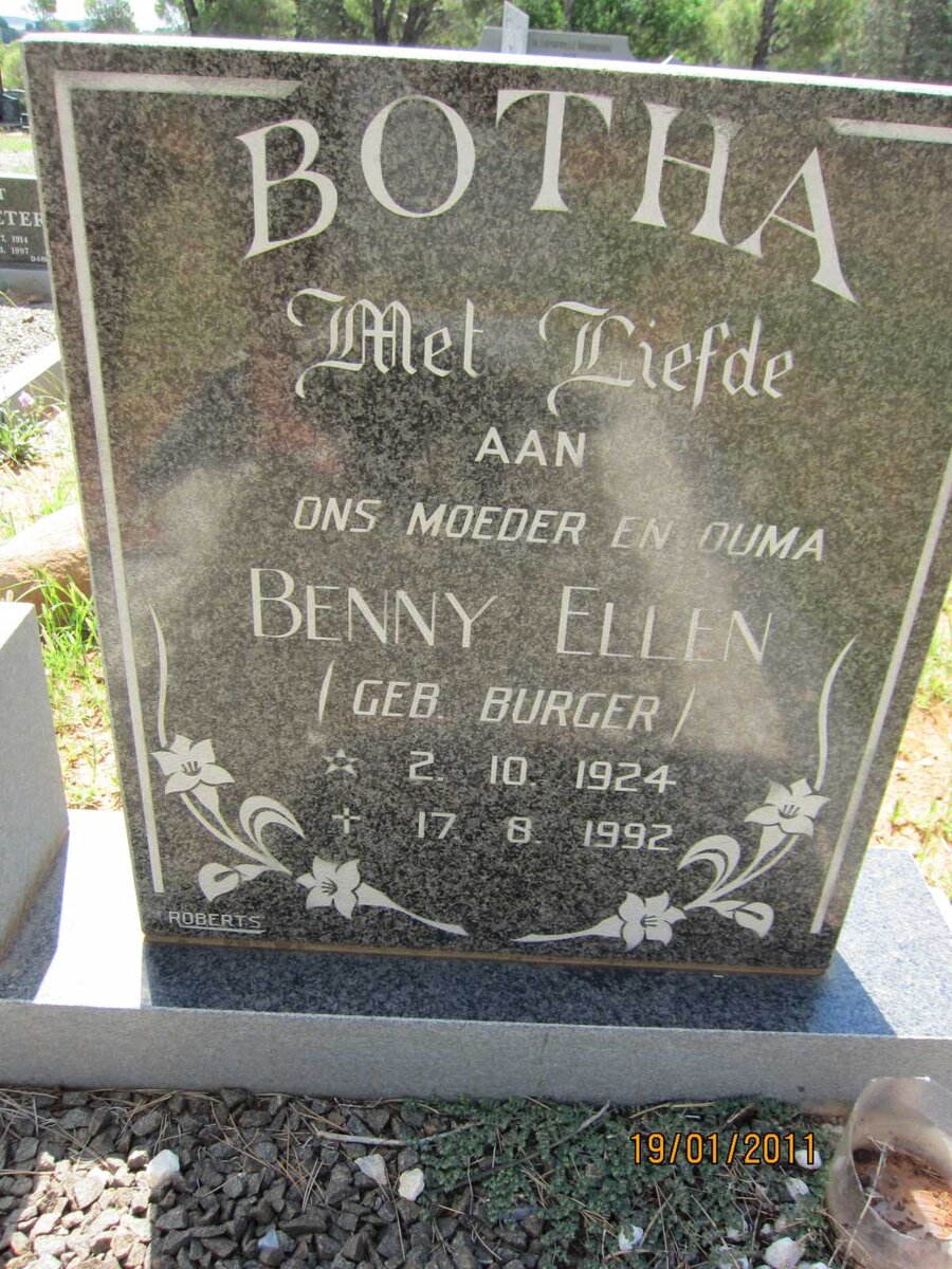 BOTHA Benny Ellen nee BURGER 1924-1992