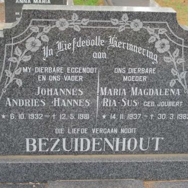 BEZUIDENHOUT Johannes Andries 1932-1981 &amp; Maria Magdalena JOUBERT 1937-1982