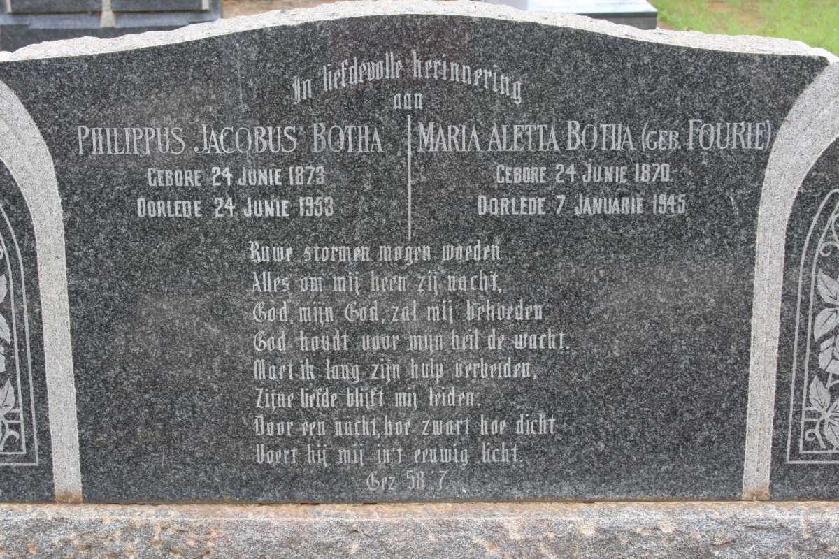 BOTHA Philippus Jacobus 1873-1953 &amp; Maria Aletta FOURIE 1870-1945
