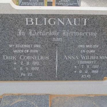 BLIGNAUT Dirk Cornelius 1910-1972 &amp; Anna Wilhelmina BOSHOFF 1912-1988