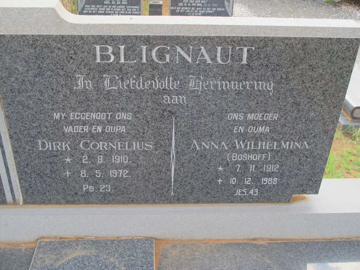 BLIGNAUT Dirk Cornelius 1910-1972 &amp; Anna Wilhelmina BOSHOFF 1912-1988