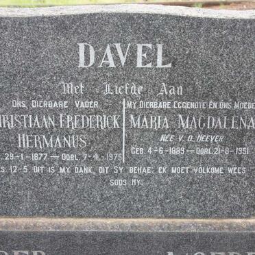 DAVEL Christiaan Frederick Hermanus 1877-1975 &amp; Maria Magdalena V.D. HEEVER 1889-1951