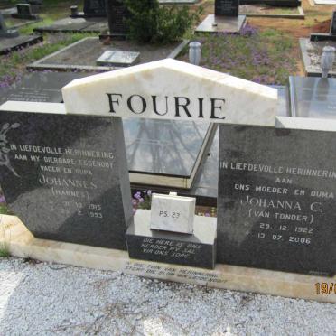 FOURIE Johannes 1915-1993 &amp; Johanna C. VAN TONDER 1922-2006