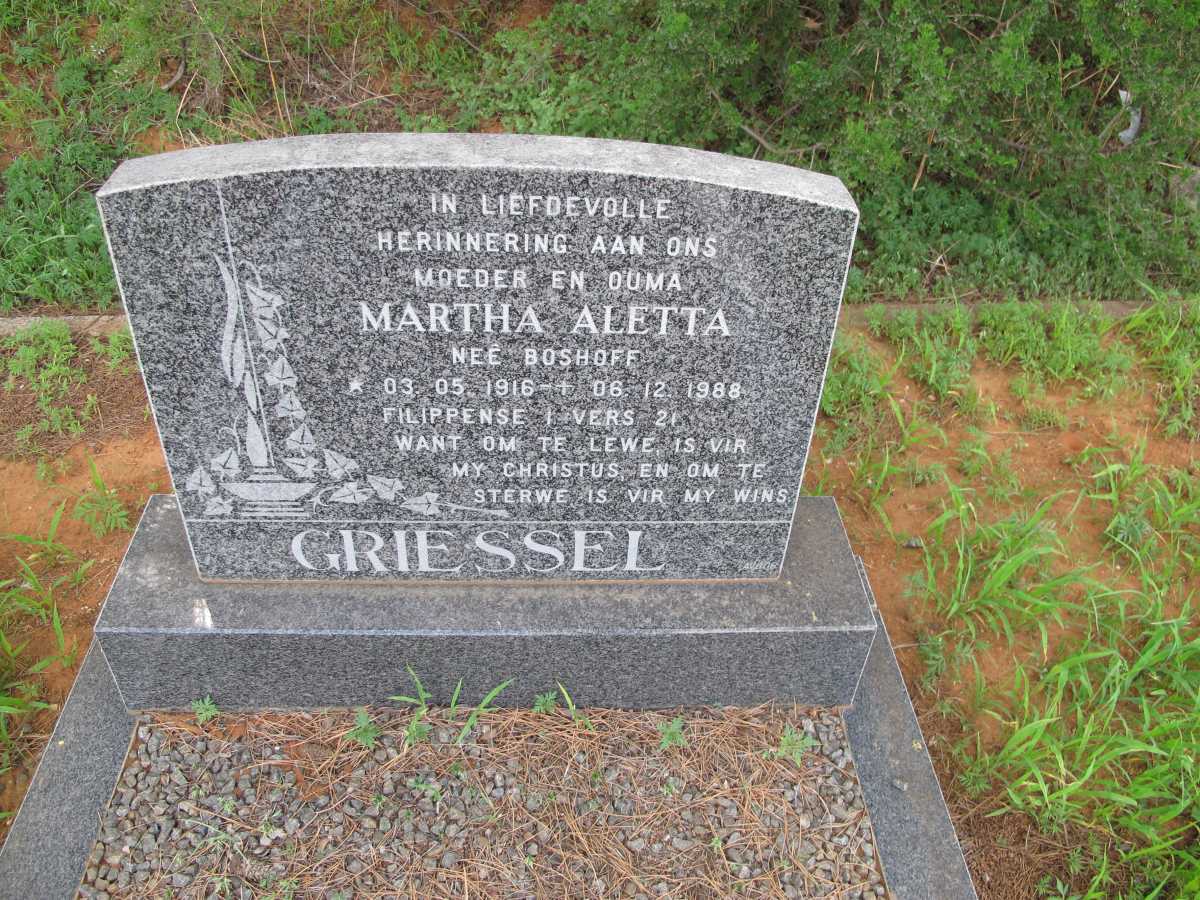 GRIESSEL Martha Aletta nee BOSHOFF 1916-1988