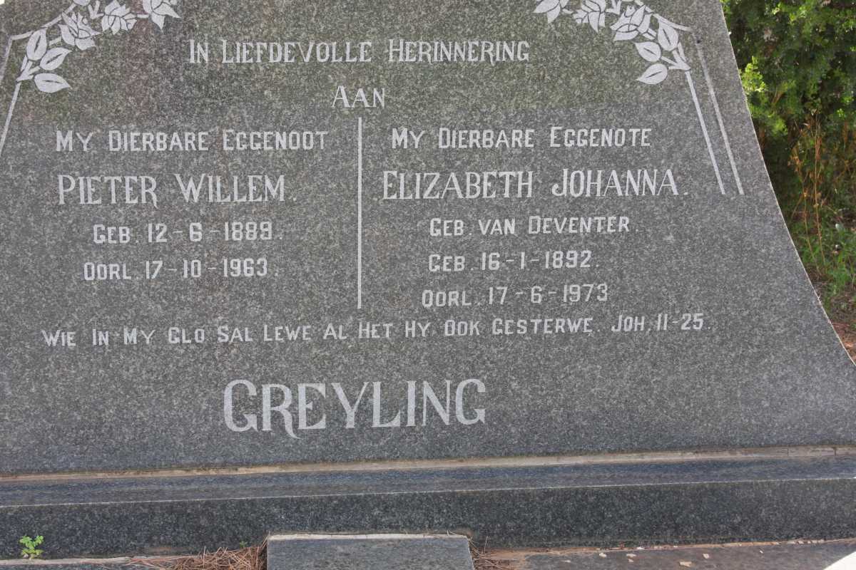GREYLING Pieter Willem 1889-1963 &amp; Elizabeth Johanna v. DEVENTER 1892-1973