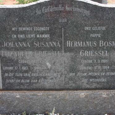 GRIESSEL Hermanus Bosman 1905-1954 &amp; Johanna Susanna Elizabeth PIETERSE 1917- 1951