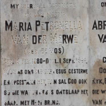 MERWE Abraham Johannes, v.d. 1879-1964 &amp; Maria Petronella DE VOS  1880-1944