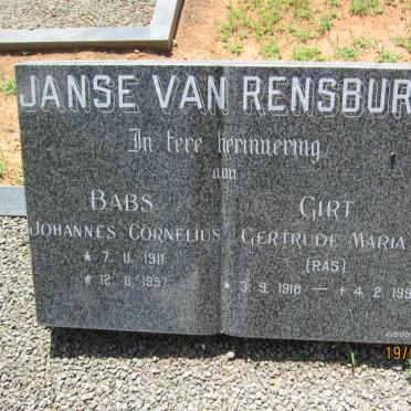 RENSBURG Johannes Cornelius, Janse van 1911-1997 &amp; Gertrude Maria RAS 1918-1993